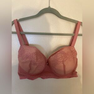 Daisy Fuentes mauve pink push-up bra, 38D, underwire, adjustable straps